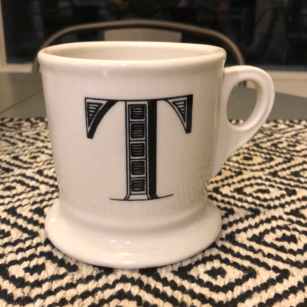 Anthropologie “T” Initial Black & White Mug